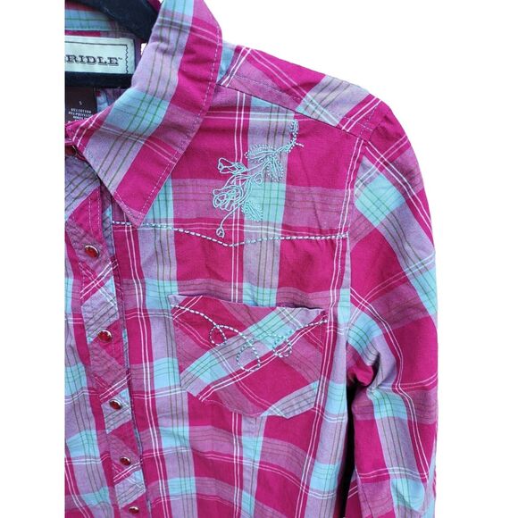 Bit & Brindle Snap Front Shirt S Womens Pink Embroidered Western Rodeo - Picture 2 of 6